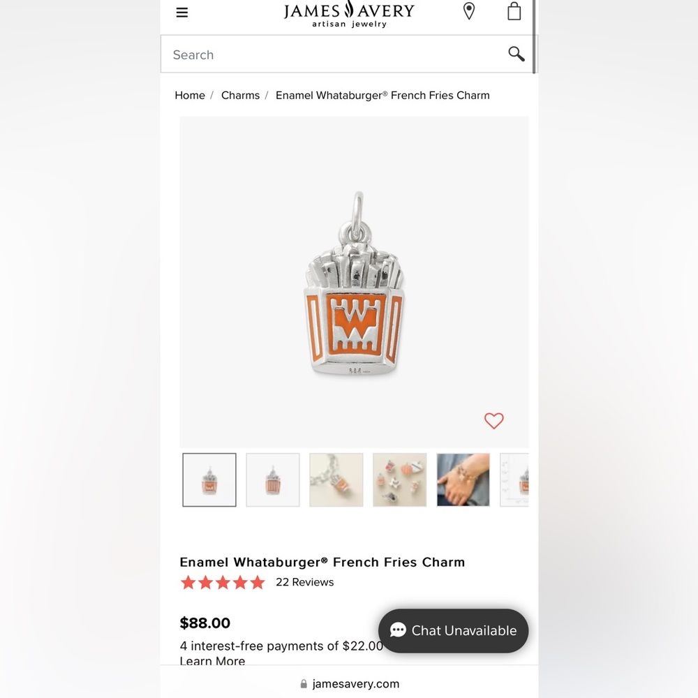 James Avery Whataburger fries charm